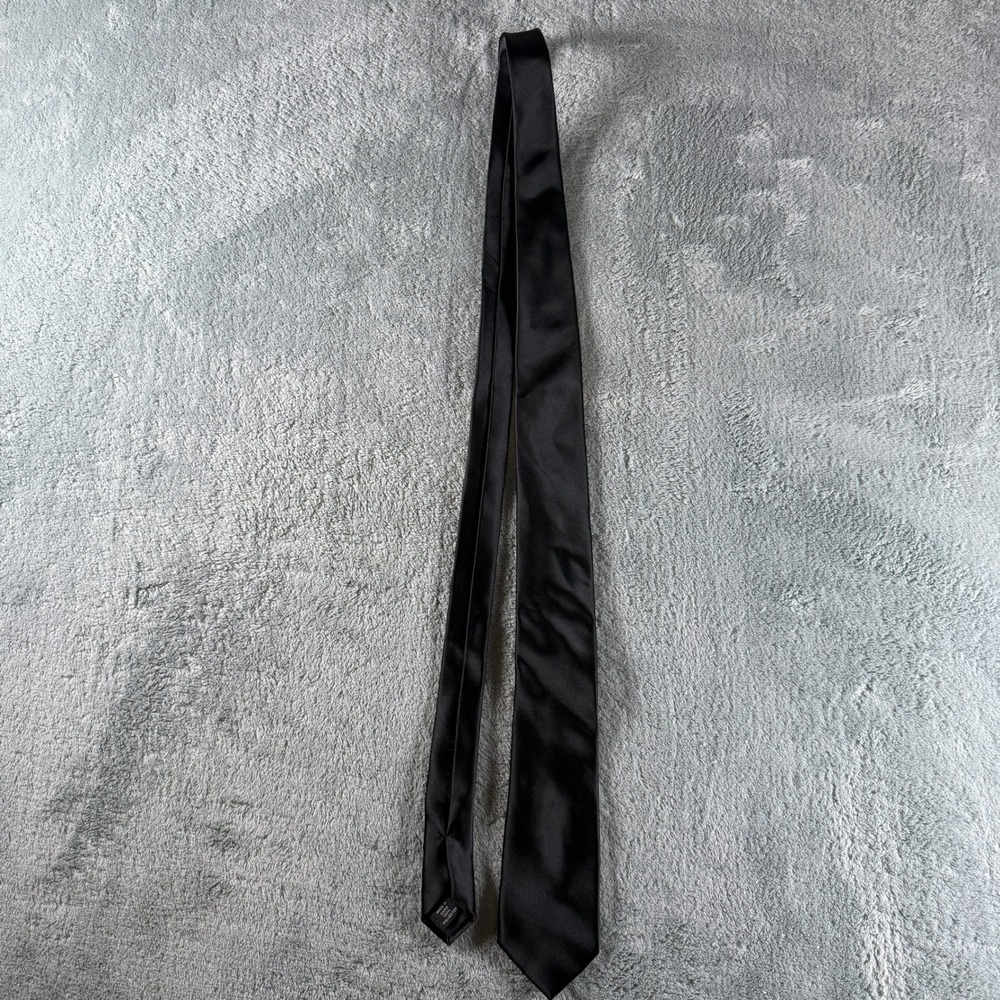 Perry Ellis Portfolio Mens Tie Solid Black Satin‎ Formal Business Necktie 3 Inch